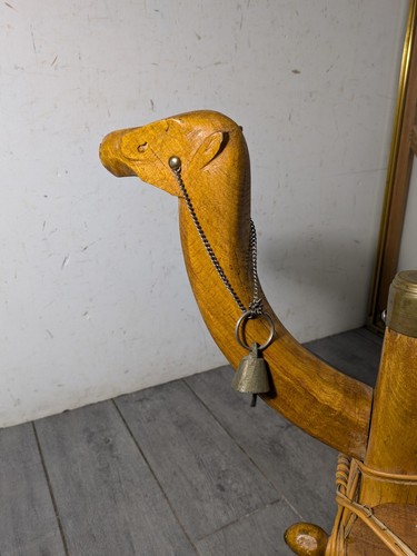 Vintage Camel Saddle Carved Wood Foot Stool Ottoman Egyptian Decor - Picture 12 of 24