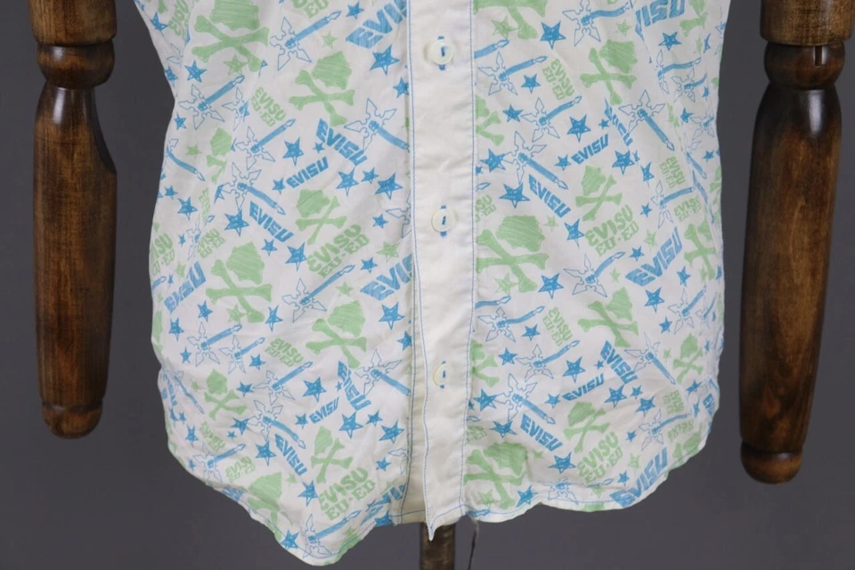 Camisa Evisu blanca sobreimpresa manga corta abotonada talla M Foto 3 de 4