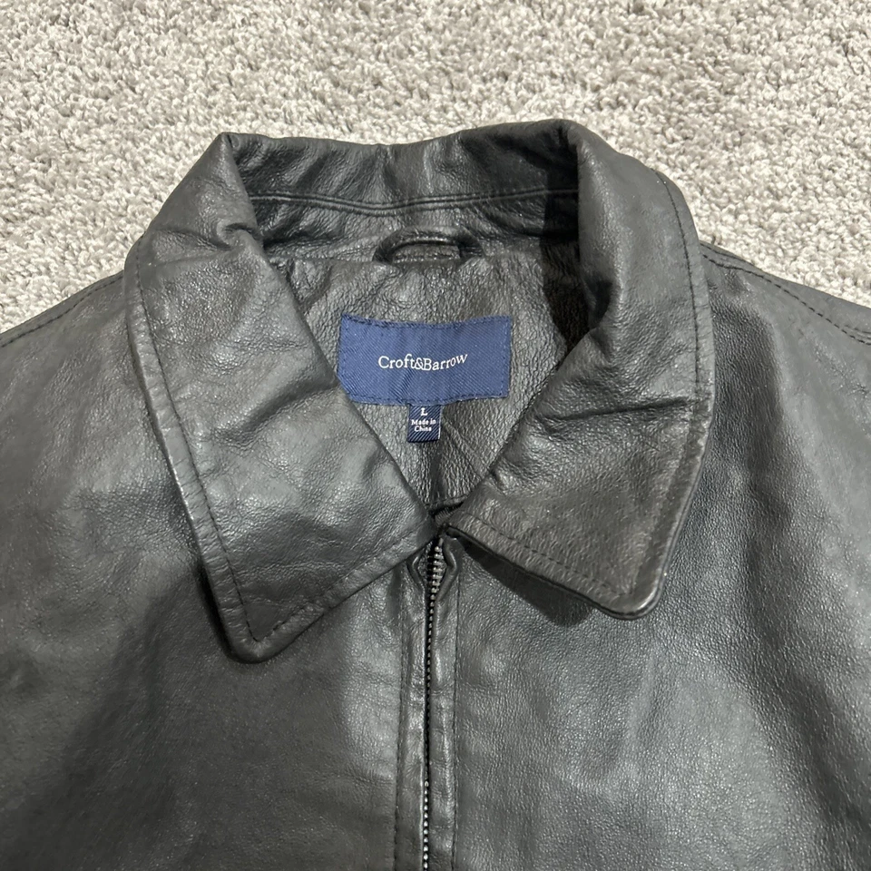 Chaqueta Bomber Croft & Barrow Cuero Grande Forrada Diamante Acolchada Cremallera Completa Para Hombre Foto 3 de 4