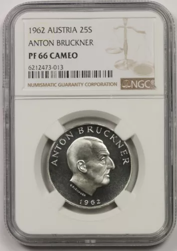 1962 Austria Anton Bruckner Silver 25 Shilling PF 66 Cameo NGC