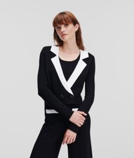 Karl Lagerfeld 2023 CROPPED TAILORED CARDIGAN Womens Size XS Blazer Jacket Black