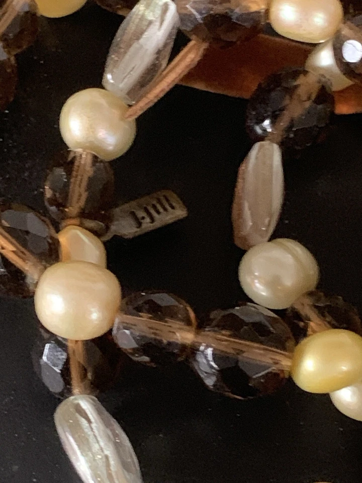 Pulseiras J Jill triplas 3 contas de vidro marrom elástico pérolas terrosas neutras multi - Imagem 3 de 4