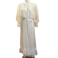 Vintage Tosca California Bridal White Peignoir Set Baby Doll Gown Robe Lace L