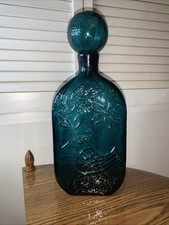MCM Italian Art Glass Teal Blue Bird of Peace Decanter Bottle Wayne Husted Vtg
