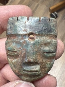 Pre Columbian  Jade / Green Jadite Godmask Pendant Found In Central Belize Q798