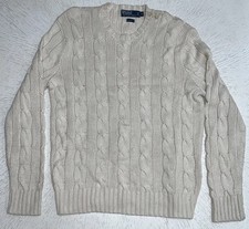 VTG Polo Ralph Lauren Silk Cable Knit Sweater Adult Medium Cream Designer