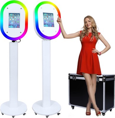 Portable Photo Booth Stand w/ RGB Ring Light & Printer Shelf for Wedding Party 