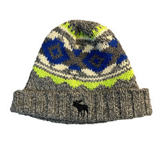 VTG Y2K ABERCROMBIE Fitch Grey Green Blue Fair Isle Knit Wool Blend Moose Logo