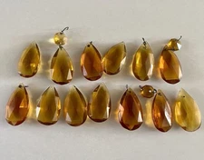 Vintage Amber Crystal Diamond Faceted Pendants 2” Chandelier Lighting Parts