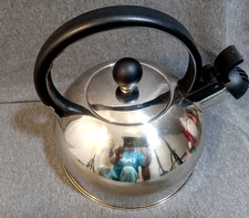 Stalman Whistling Tea Kettle Teapot Silver Stainless Steel Black Handle Lid