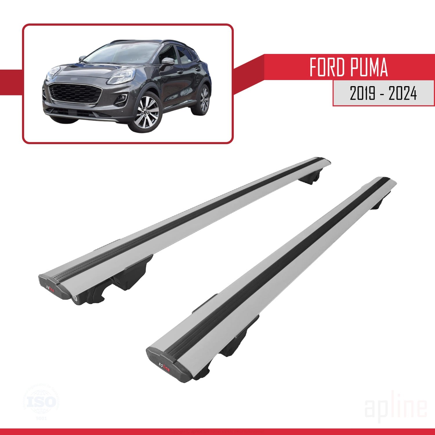 Barres de toit HOOK pour Ford Puma aluminium gris solution manque d'espace