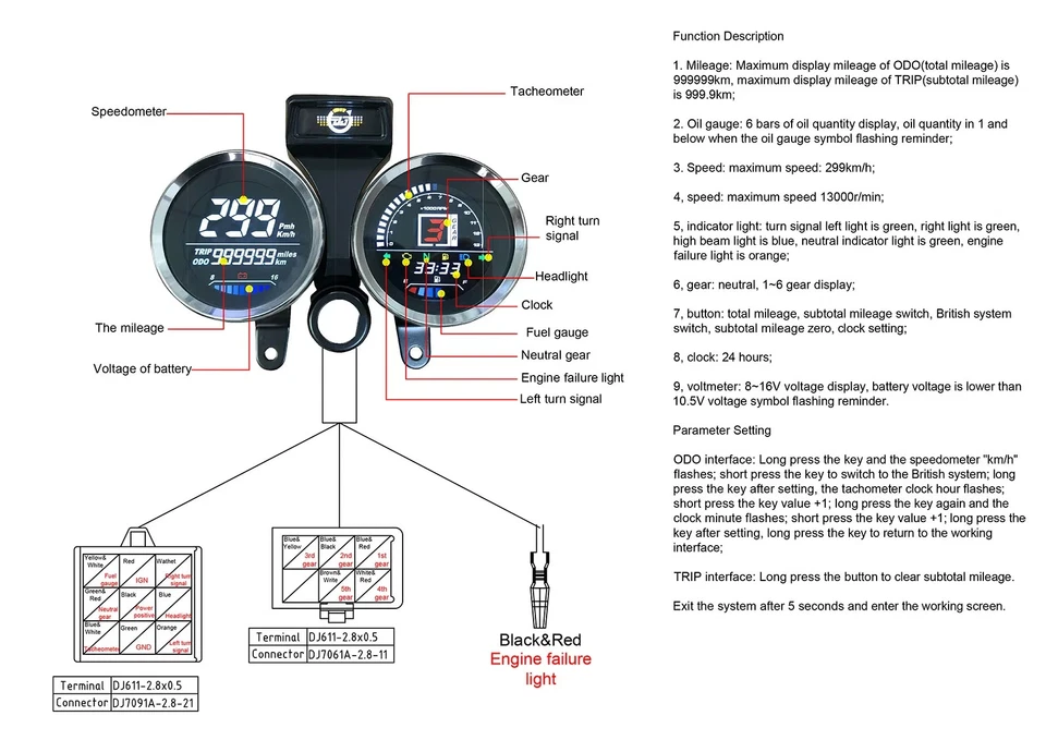 Tachometer for motorcycle Suzuki GN 125, digital, speedometer, odometer, gear in - Image 2 of 4