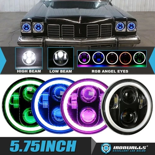 For 1965-1975 Oldsmobile Delta 88 LED Headlights RGB Angel Eyes Hi-Lo bluetooth