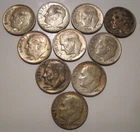 Lot of 10 Silver Roosevelt Dimes 1950's - 1960's