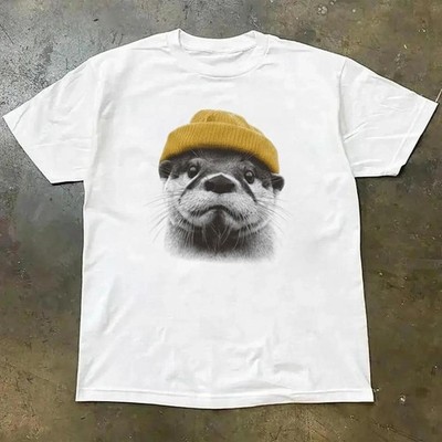 Funny Otter Wearing Beanie Cute Sea T-Shirt S-5XL Unisex