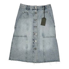 All Saints Denim Skirt Womens Size 2 Blue Button Front Pockets Midi Skirt A Line