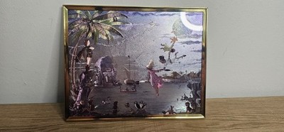 Vintage Never Never Land Dufex Foil Art, Framed 8x10 , Peter Pan Art