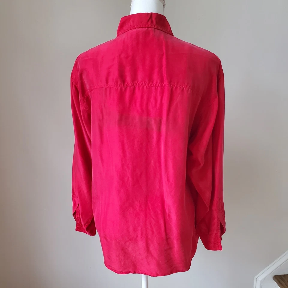 Camisa Blusa The Limited Vintage Roja Seda Manga Larga Abotonada Vacaciones Talla M Foto 3 de 4