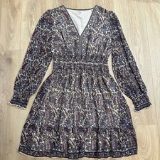 Max Studio Women's V-Neck Floral Long Sleeve Dress Size M. Boho Preppy Fall