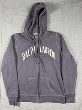 Ralph Lauren Jeans Co Hoodie Mens Large Gray Full Zip Fleece Lined Spell Out
