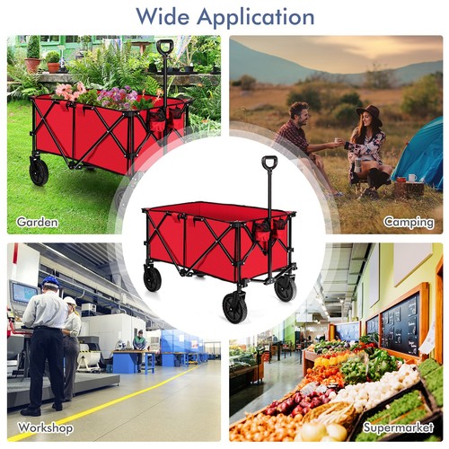 Collapsible Folding Wagon Utility Cart W/Wheels & Adjustable Handle Red - Picture 4 of 6