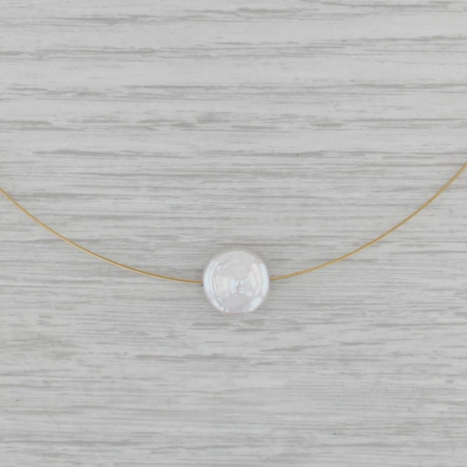 Cultured Pearl Diamond Slide Pendant Necklace 14k Yellow Gold 16" Omega Chain - Image 3 of 4