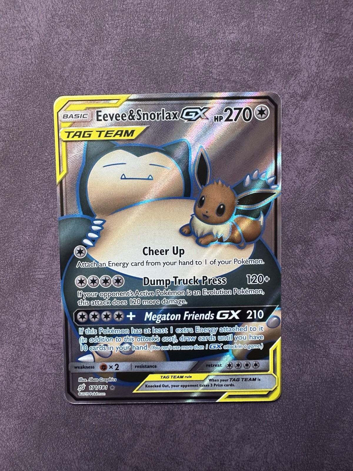 Eevee & Snorlax GX (Full Art) 171/181 Sm-Team Up Holo