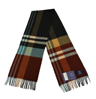 Johnstons of Elgin Scotland 100% Cashmere Fringe Scarf Multicolor Plaid 68 X 10