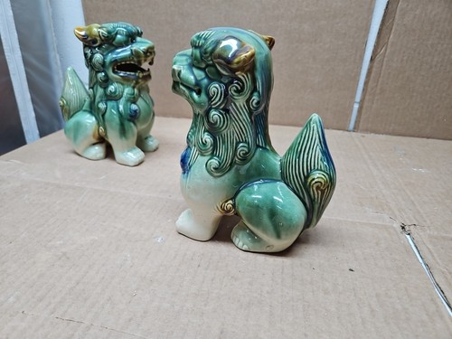 Vintage Blue Green Brown Chinese Lion Dragon Statues Foo Dogs 7.5" Rich Glazed - Picture 15 of 20
