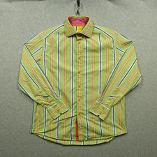 Robert Graham Shirt Mens Large Green Multicolor Striped Button Up Flip Cuff