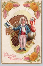 Uncle Sam with Turkey “Bountiful Thanksgiving” 1910 E Nash Embossed Postcard