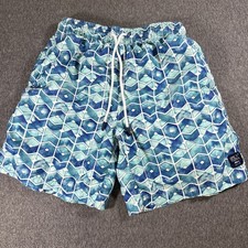 Spicy Tuna Mens Swim Trunks Shorts Blue Geometric Mesh Lined Small Beach Swim