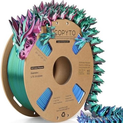 3-Pack 1.75mm Silk Tricolor PLA Filament for 3D Printing, Shiny Finish