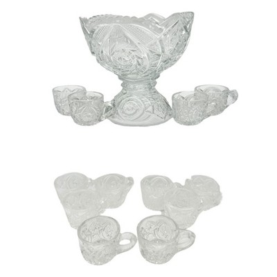 Buzz Star 15101 Whirligig US Glass Childs Punch Bowl 12 Glasses Intricate Design