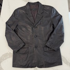 Jones New York Genuine Leather Button Front Jacket Coat Mens 42R Black Soft Work