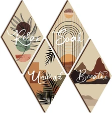 FairySandy 4 Pcs Boho Bathroom Wall Art Bohemian Restroom Decor Rustic... 