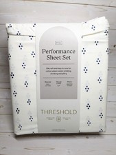 New Threshold Full Size Performance 400 100 Cotton Sheet Set White Blue Dots