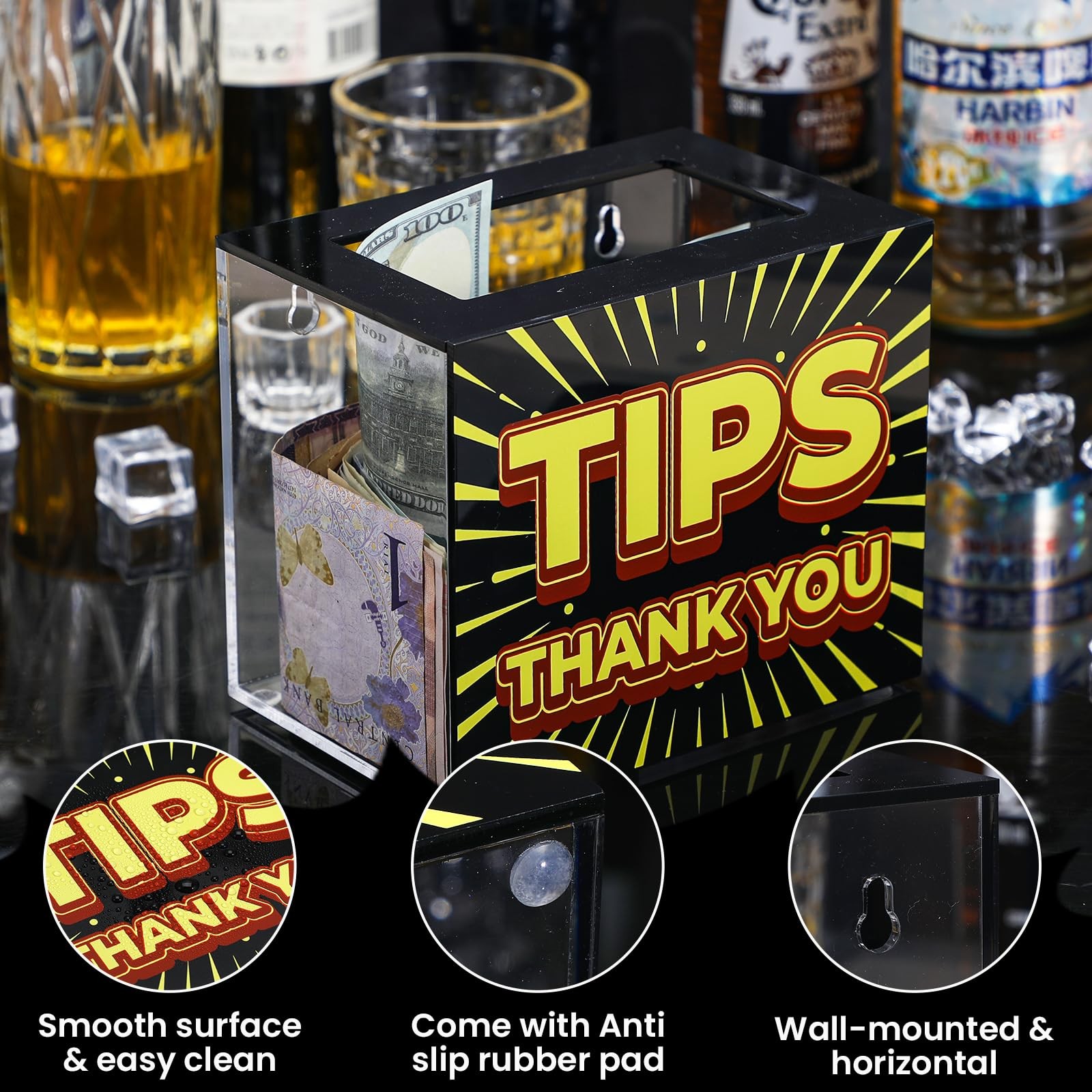 Tip Jar Acrylic Tip Box for Bartender Bars 6 x 4 x 5 Inch Tip Collection Box ...
