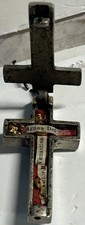 Antiguo Relicario Cruz Lleno de Reliquias 2” Níquel Alemania Religioso Santo Católico