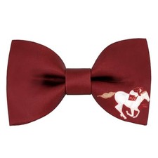 Men's Horse Race Bow Tie Satin Silk Pre-tied Classic Wine Red - Right Horse