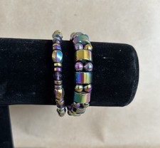 Two rainbow magnetic hematite multicolor bracelets - stretch