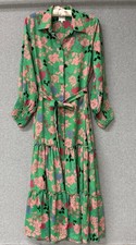 MISA Esmee Peony Floral Boho Maxi Shirt Dress Belted Green Pink Tiered Small