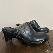 Frye Black Leather Clog Mules Floral Cutout Whipstitch Block Heel 10M
