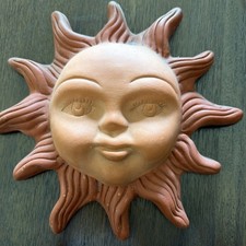 Vintage Terra Cotta 10 Sun Face 3D Art Pottery Hanging Wall Art Indoor/Outdoor