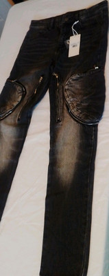 mnm Zipper Button Denim Washed Black Cargo Men's Jeans Solid Pocket
