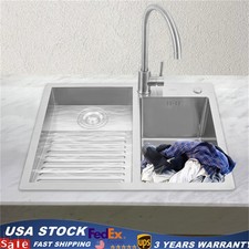 Laundry Sink Drop-in Stainless Utility Sink Hand Wash Tub w/ Washboard Faucet