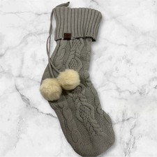 Koolaburra by UGG Carla Grey Cable Knit Fur Poms 21" Holiday Christmas Stocking