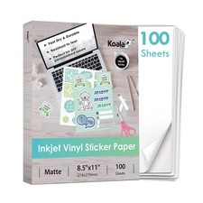 Koala Printable Vinyl Sticker Paper for Inkjet Printer - 100 Sheets Sticker P...