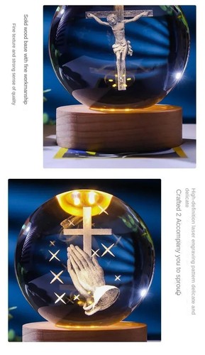 Kristallkugel Jesus Kreuz Figur beleuchtet katholisch Anhänger zur Dekoration Geschenk - Bild 12 von 28