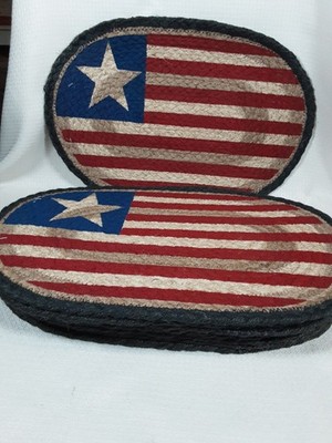 New 9 Capitol Earth Rugs Flag Oval Placemats 10'' X 15'' Braided Natural Jute 
